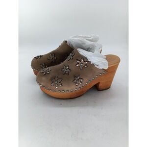 Frye Shay Flower Clog Shoes Womens Size 6 Brown Nubuck Studded Platform Heel #67